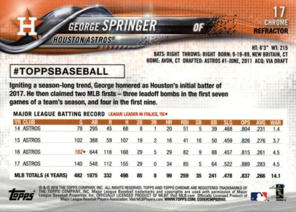 2018 Topp Chrome Pink Refractor George Springer #17 Ho#USton Astros