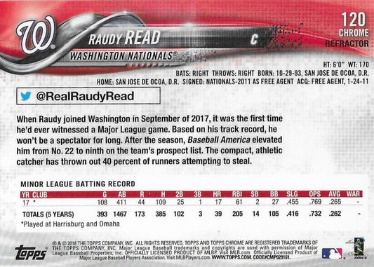 2018 Topp Chrome Pink Refractor Raudy Read RC #120 Washington Nationals