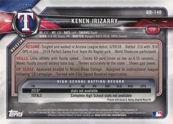 2018 Bowman Draft Kenen Irizarry FBC BD-140 Texas Rangers