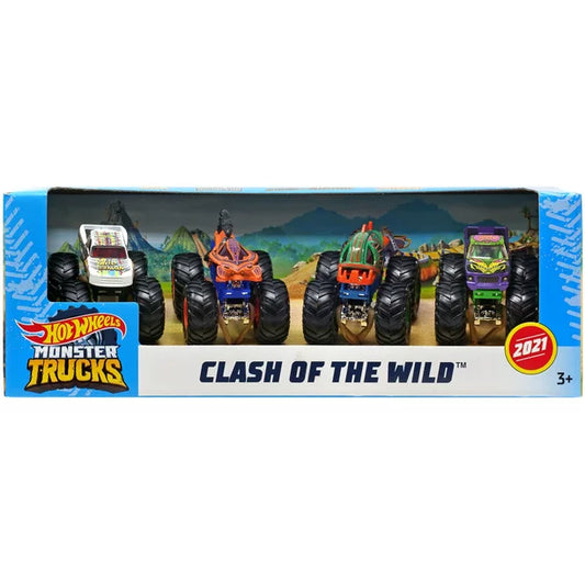 Hot Wheels Monster Truck Clash Of The Wild Set of 4 - walk-of-famesports