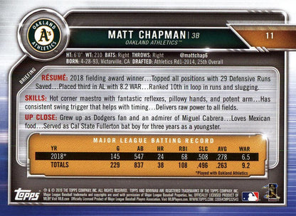 2019 Bowman Matt Chapman #11 Oakland Athletics