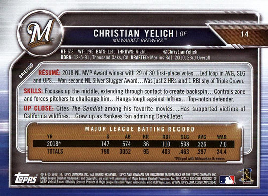 2019 Bowman Christian Yelich #14 Milwaukee Brewers