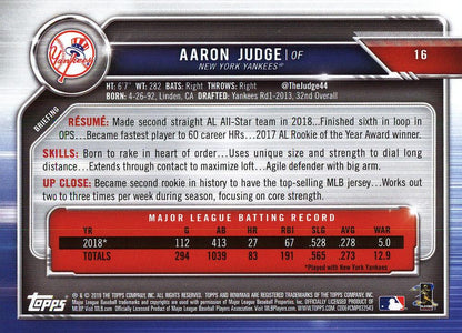 2019 Bowman Aaron Judge #16 New York Yankees
