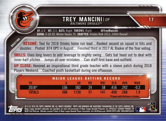 2019 Bowman Trey Mancini #17 Baltimore Orioles