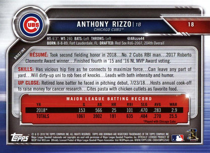 2019 Bowman Anthony Rizzo #18 Chicago Cubs