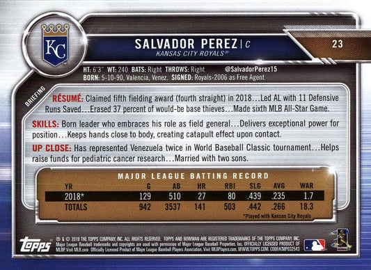 2019 Bowman Salvador Perez #23 Kansas City Royals