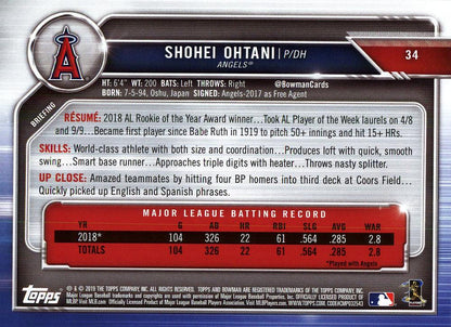 2019 Bowman Shohei Ohtani #34 Angels