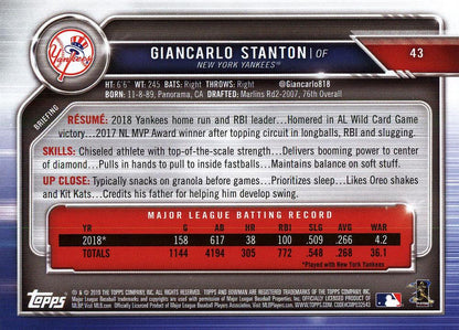 2019 Bowman Giancarlo Stanton #43 New York Yankees