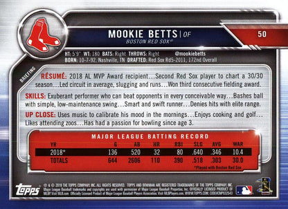 2019 Bowman Mookie Betts #50 Boston Red Sox