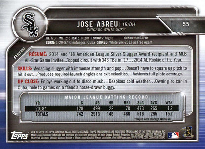 2019 Bowman Jose Abreu #55 Chicago White Sox