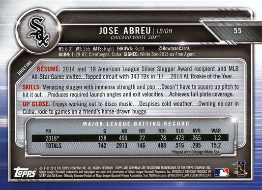 2019 Bowman Jose Abreu #55 Chicago White Sox