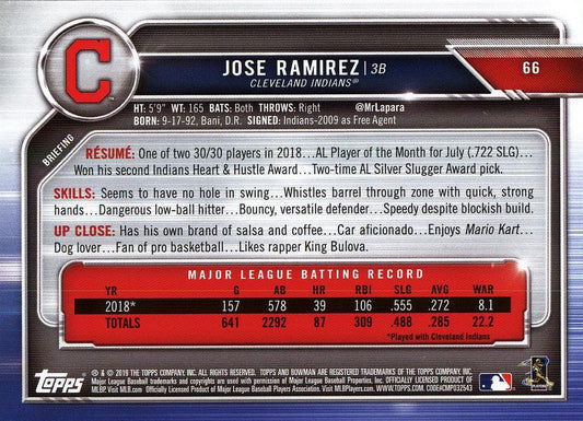 2019 Bowman Jose Ramirez #66 Cleveland Indians