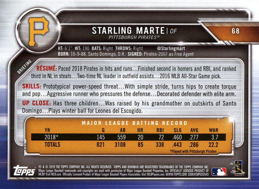 2019 Bowman Starling Marte #68 Pittsburgh Pirates