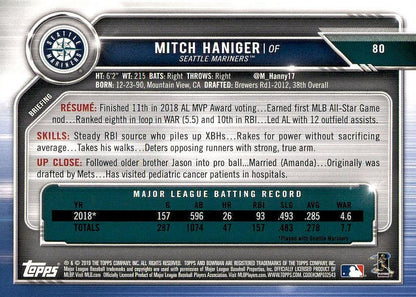 2019 Bowman Mitch Haniger #80 Seattle Mariners