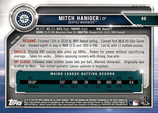 2019 Bowman Mitch Haniger #80 Seattle Mariners