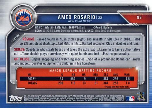 2019 Bowman Amed Rosario #83 New York Mets