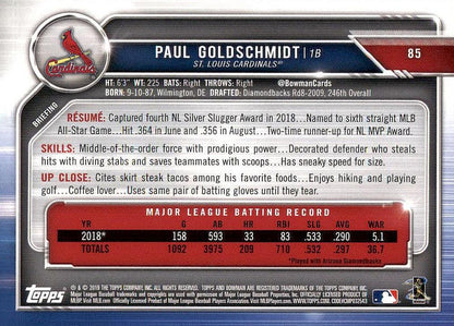 2019 Bowman Paul Goldschmidt #85 St. Louis Cardinals
