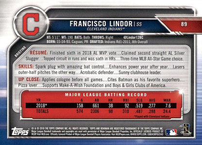 2019 Bowman Francisco Lindor #89 Cleveland Indians