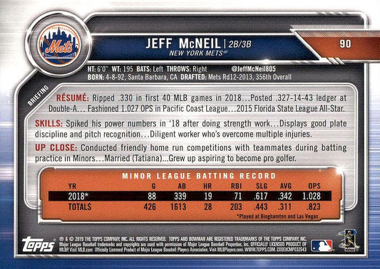 2019 Bowman Jeff McNeil RC #90 New York Mets