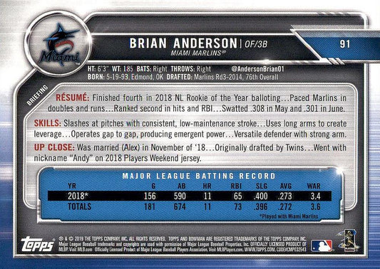 2019 Bowman Brian Anderson #91 Miami Marlins