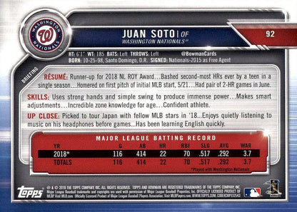 2019 Bowman Juan Soto #92 Washington Nationals