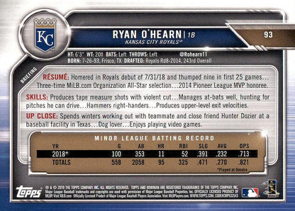2019 Bowman Ryan O'Hearn RC #93 Kansas City Royals