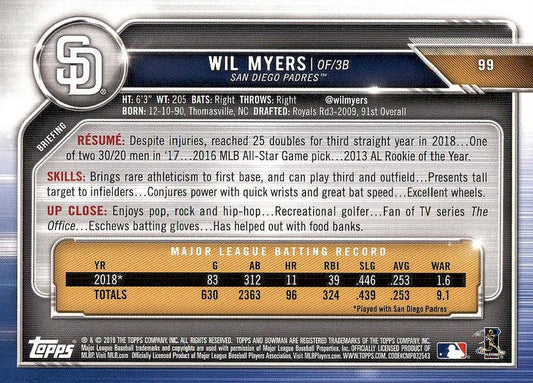 2019 Bowman Wil Myers #99 San Diego Padres