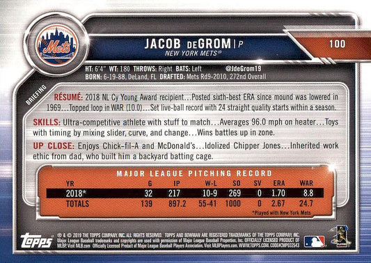 2019 Bowman Jacob deGrom #100 New York Mets