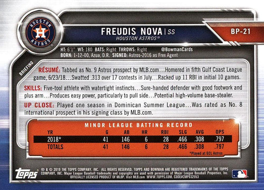 2019 Bowman Prospects Freudis Nova #BP-21 HoUSton Astros