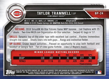 2019 Bowman Prospects Taylor Trammell #BP-24 Cincinnati Reds