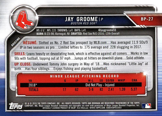 2019 Bowman Prospects Jay Groome #BP-27 Boston Red Sox