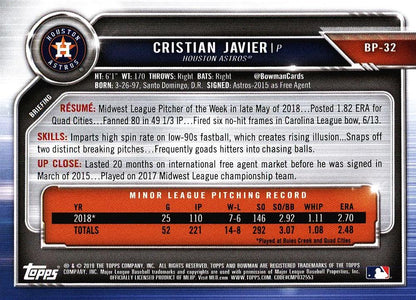2019 Bowman Prospects Cristian Javier #BP-32 Ho#USton Astros
