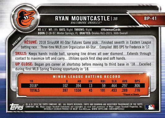 2019 Bowman Prospects Ryan Mountcastle #BP-41 Baltimore Orioles