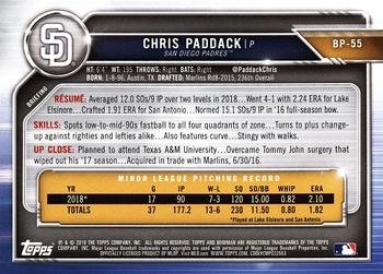 2019 Bowman Prospects Chris Paddack #BP-55 San Diego Padres