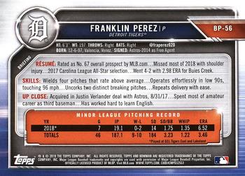 2019 Bowman Prospects Franklin Perez #BP-56 Detroit Tigers