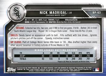 2019 Bowman Prospects Nick Madrigal #BP-63 Chicago White Sox