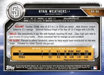 2019 Bowman Prospects Ryan Weathers #BP-66 San Diego Padres