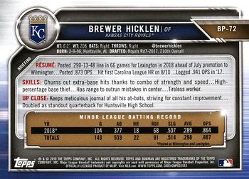 2019 Bowman Prospects Brewer Hicklen #BP-72 Kansas City Royals