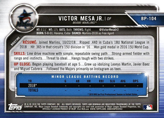 2019 Bowman Prospects Victor Mesa Jr. #BP-104 Miami Marlins