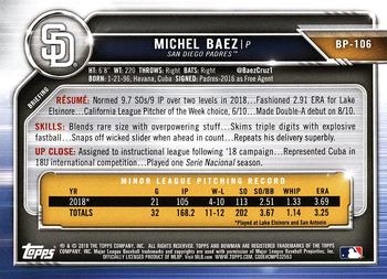 2019 Bowman Prospects Michel Baez #BP-106 San Diego Padres