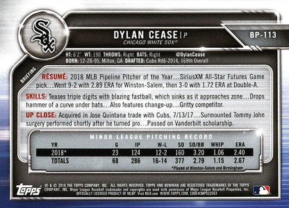2019 Bowman Prospects Dylan Cease #BP-113 Chicago White Sox