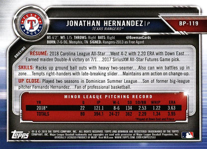 2019 Bowman Prospects Jonathan Hernandez #BP-119 Texas Rangers
