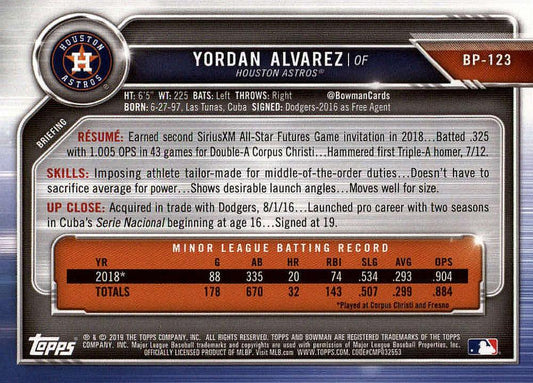 2019 Bowman Prospects Yordan Alvarez #BP-123 Ho#USton Astros