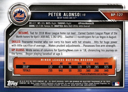 2019 Bowman Prospects Peter Alonso #BP-127 New York Mets