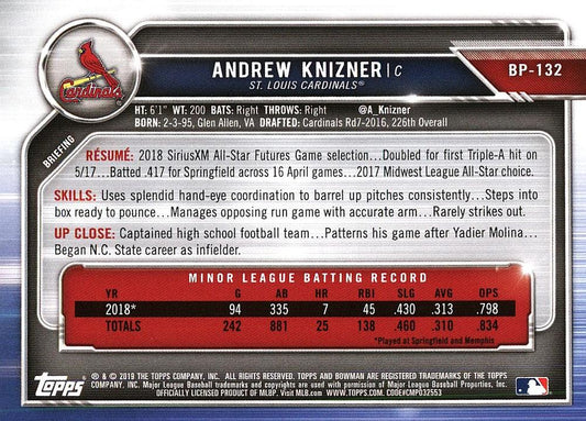 2019 Bowman Prospects Andrew Knizner #BP-132 St. Louis Cardinals