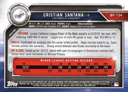 2019 Bowman Prospects Cristian Santana #BP-134 Los Angeles Dodgers