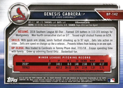 2019 Bowman Prospects Genesis Cabrera #BP-142 St. Louis Cardinals