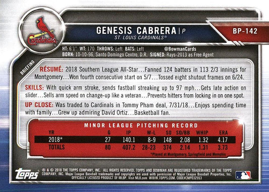 2019 Bowman Prospects Genesis Cabrera #BP-142 St. Louis Cardinals