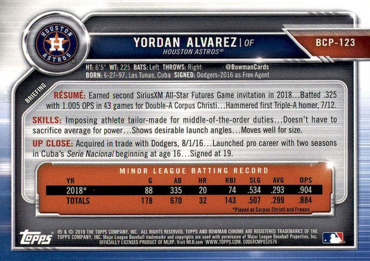 2019 Bowman Chrome Prospects Yordan Alvarez BCP-123 Ho#USton Astros