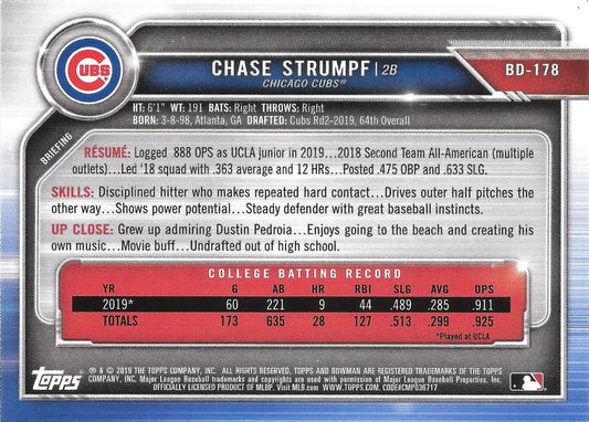 2019 Bowman Draft Chase Strumpf FBC BD-178 Chicago Cubs